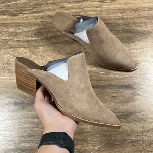NIB Sbicca Monroe Mule Women's 7 Tan Suede Leather Upper Pointy Toe Block Heel